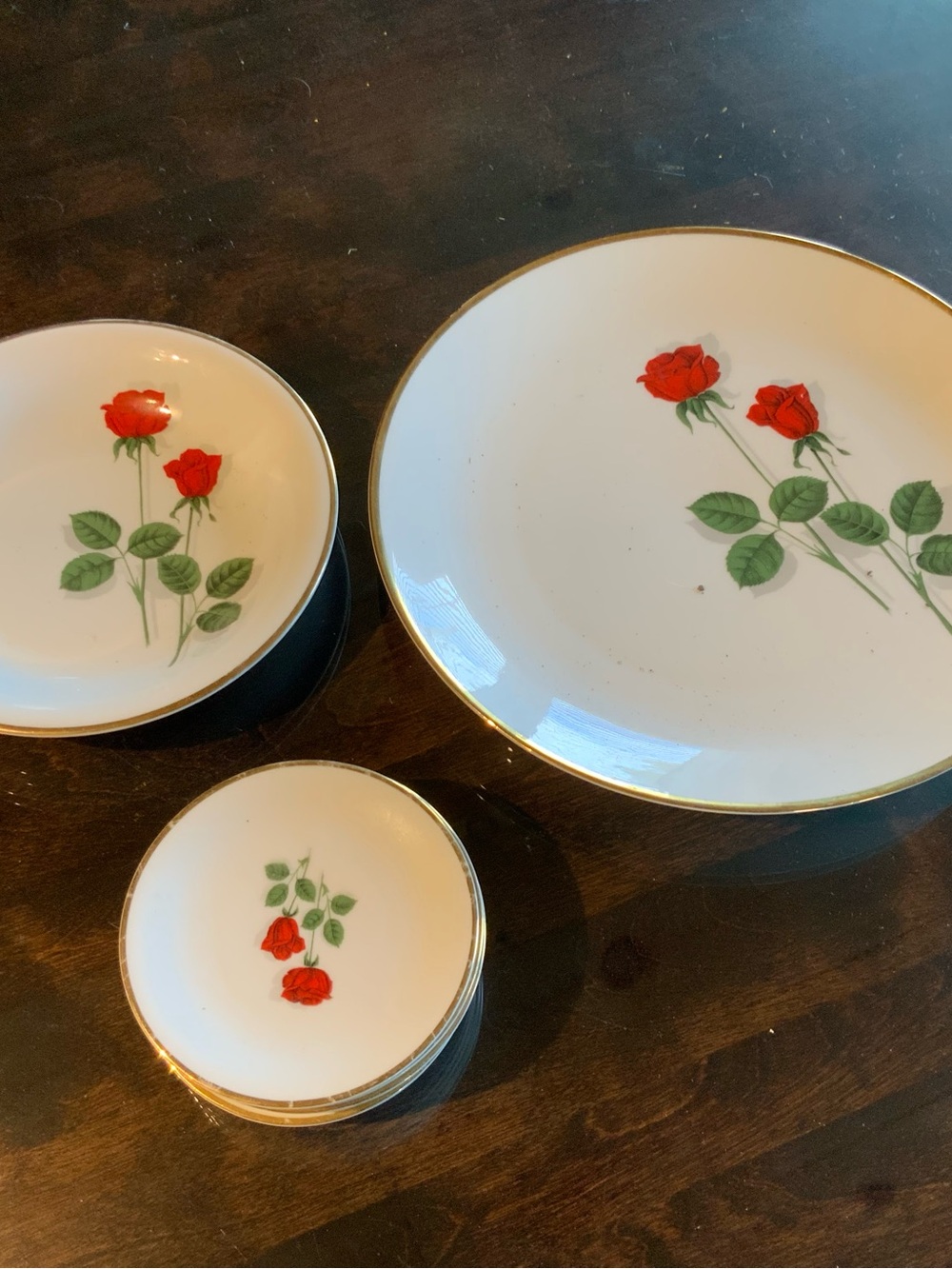 MITTERTEICH BAVARIA CHINA Porcelainr Dinnerware Set with Red Rose Motif and Gol